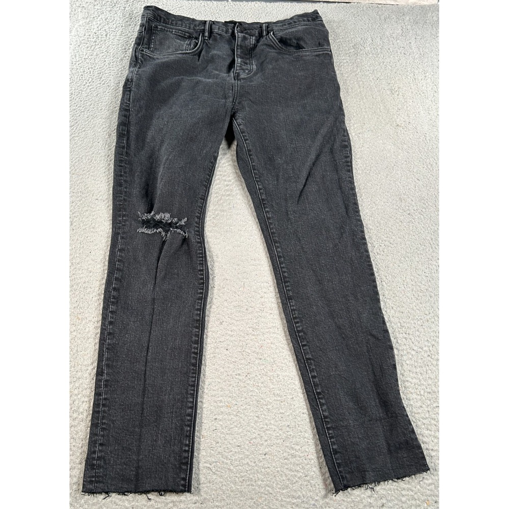 Purple Jeans P002 Men's 35x30 Black Denim Slim Straight Button‎ Fly Distressed